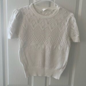 7 for All Mankind White Short-Sleeve Knit Sweater